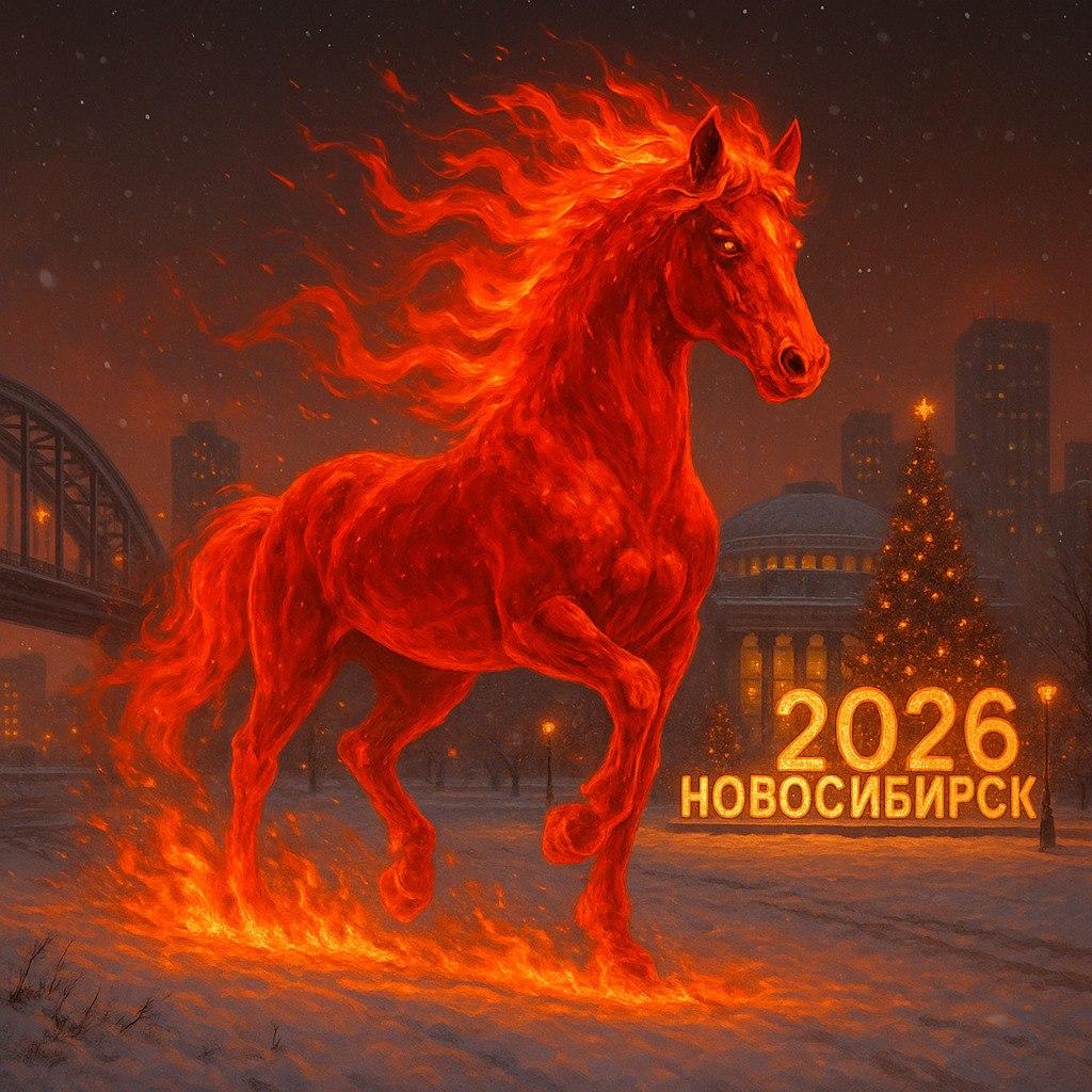 Фото Нейросеть нарисовала Новосибирск в год Огненной Лошади 2