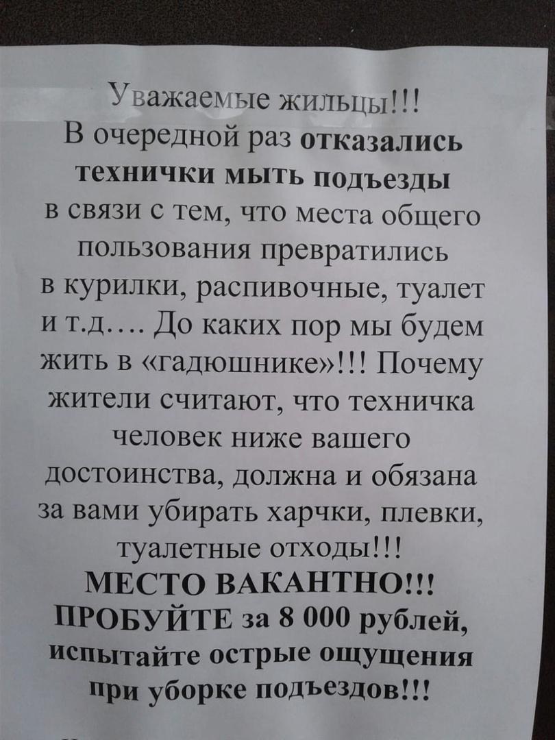 Фото В Новосибирске уборщицы отказались мыть заплёванные подъезды за 8 000 рублей в месяц 2