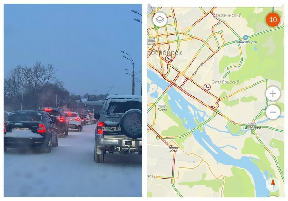Фото В Новосибирске зафиксированы пробки в 10 баллов из-за снегопада 23 января 2