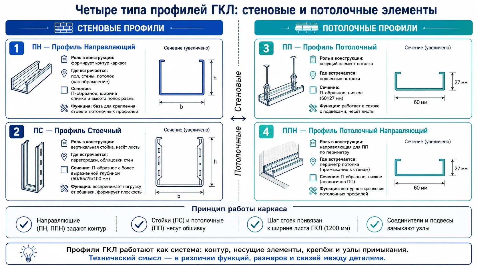 Фото Профили ГКЛ в сухом строительстве: виды, размеры и логика каркаса 2